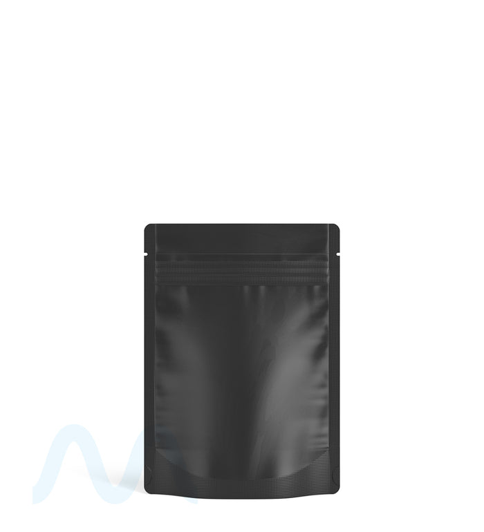 Tamper Evident Matte Black Vista PCR Mylar Bags (Tear Notch) | 3.62in x 5in - 3.5g | Sample Image