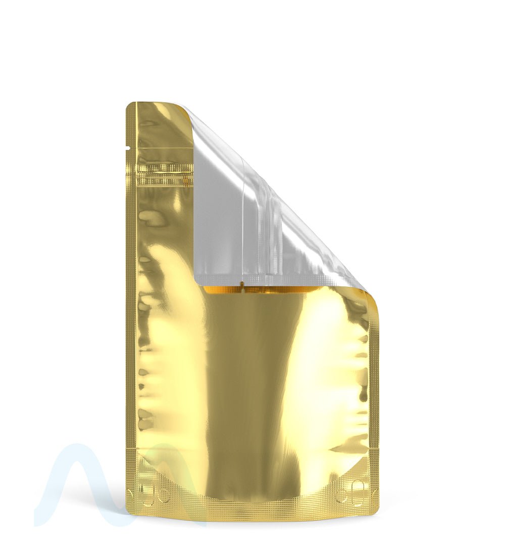 Tamper Evident | Glossy Gold Vista Mylar Bag (Tear Notch) | 5in x 8.1in - 14g - 1000 Count - 5