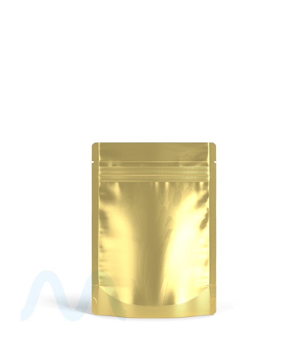 Tamper Evident | Matte Gold Vista PCR Mylar Bag (Tear Notch) | 3.6in x 5in - 3.5g - 1000 Count - 1