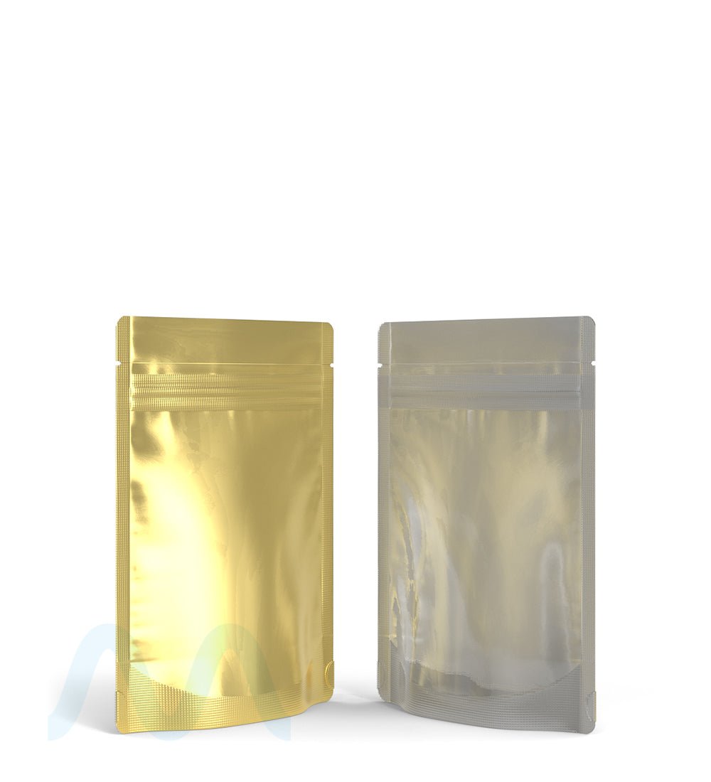 Tamper Evident Matte Gold Vista PCR Mylar Bag (Tear Notch) | 3.6in x 5in - 3.5g | Sample - 3