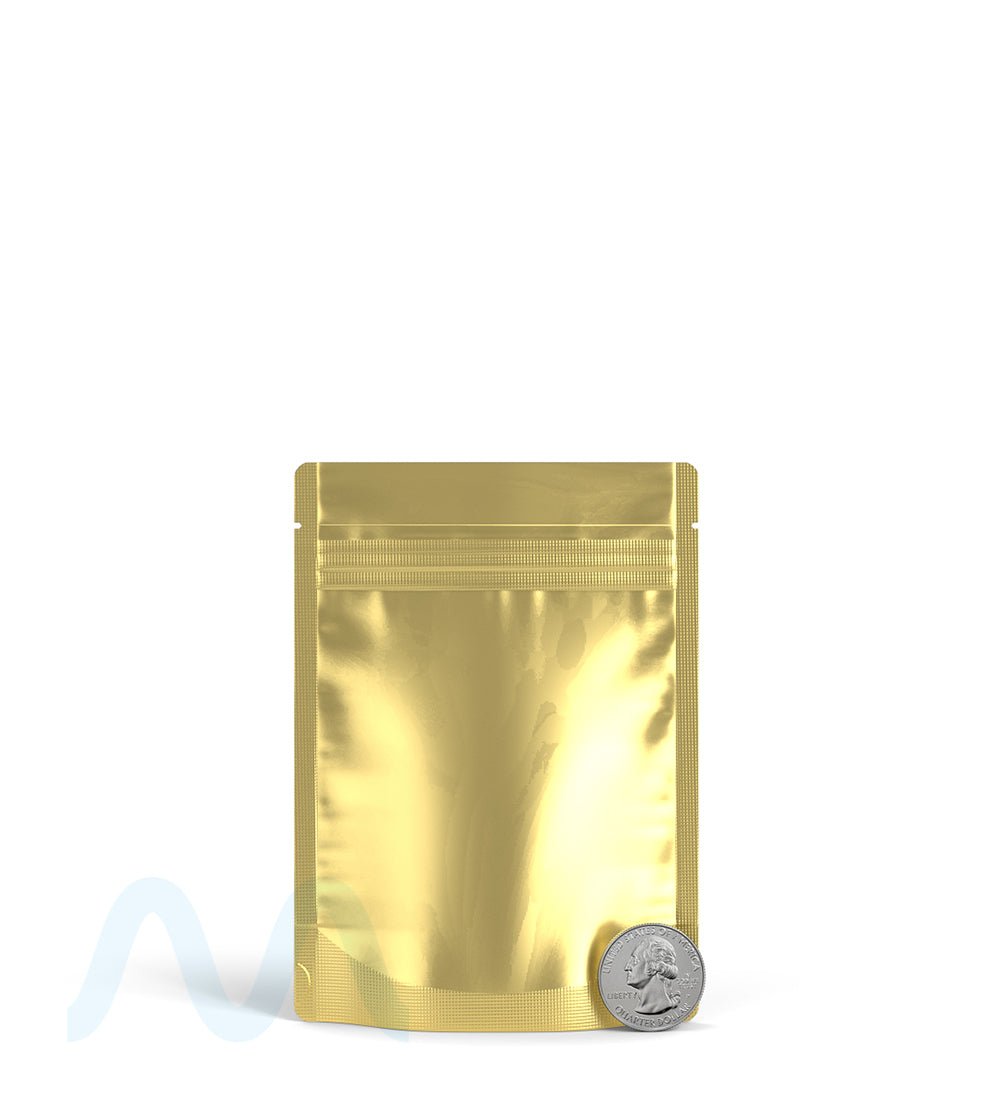 Tamper Evident | Matte Gold Vista PCR Mylar Bag (Tear Notch) | 3.6in x 5in - 3.5g - 1000 Count - 6