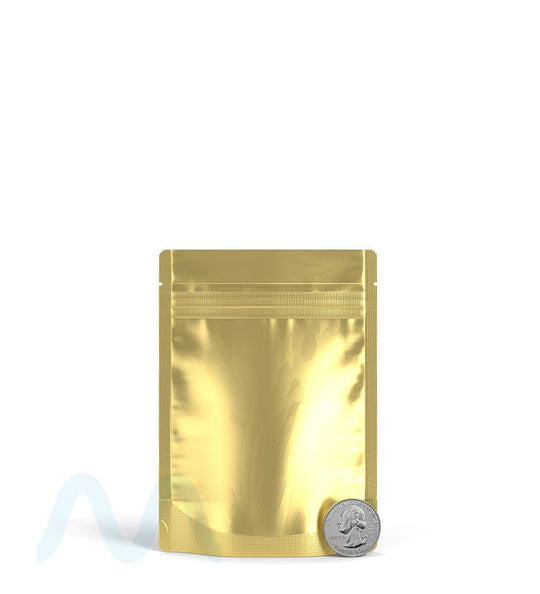 Tamper Evident | Matte Gold Vista Mylar Bag (Tear Notch) | 3.6in x 5in - 3.5g - 1000 Count - 6