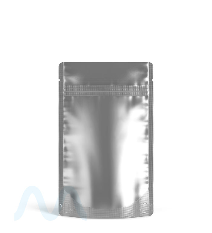 Tamper Evident Matte Silver Vista PCR Mylar Bags (Tear Notch) | 4in x 6.5in - 7g | Sample Image