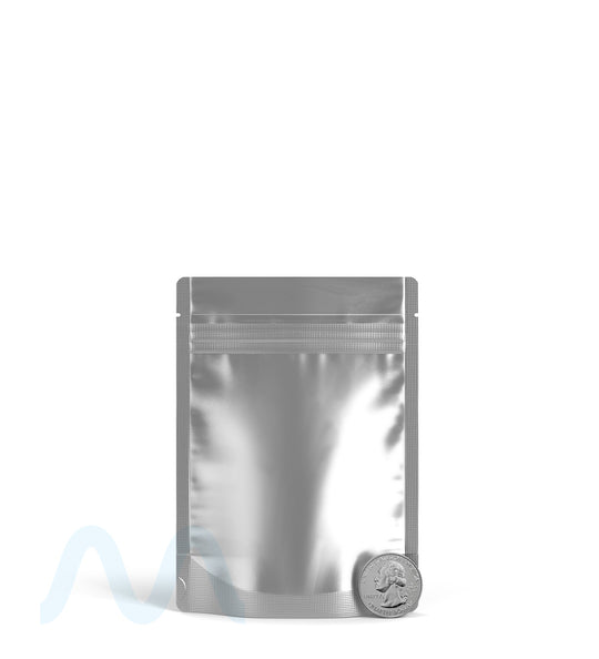 Tamper Evident | Matte Silver Vista Mylar Bags (Tear Notch) | 3.6in x 5in - 3.5g - 1000 Count