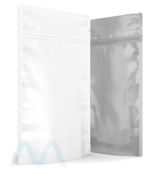 Tamper Evident | Matte White Vista Mylar Bags (Tear Notch) | 6in x 9.3in - 28g - 1000 Count