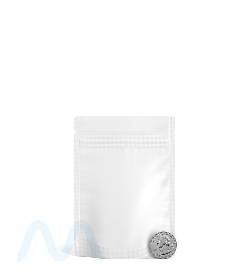 Tamper Evident | Matte White Vista Mylar Bags (Tear Notch) | 3.6in x 5in - 3.5g - 1000 Count - 6