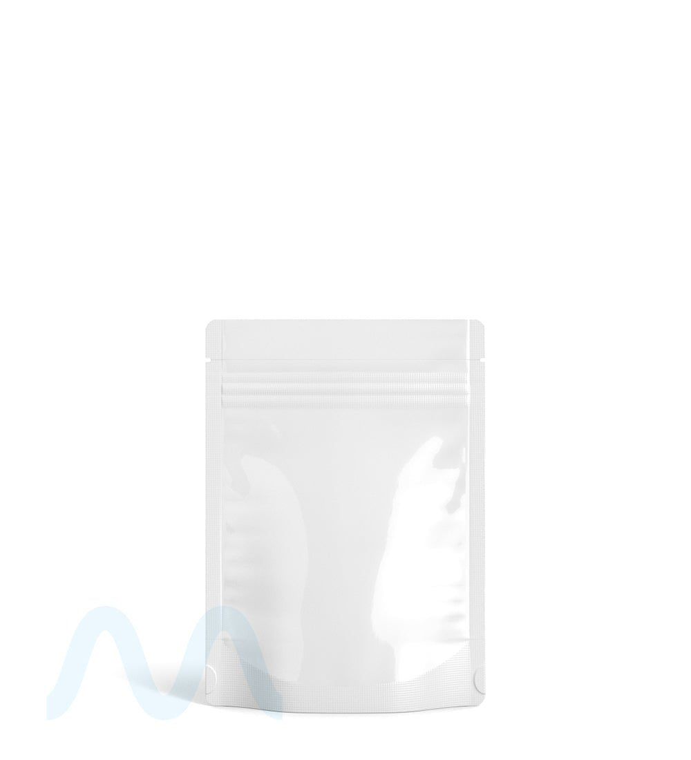 Tamper Evident | Glossy White Mylar Bag (Tear Notch) | 3.6in x 5in - 3.5g - 1000 Count - 1