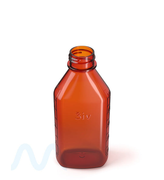 Child Resistant | Push Down & Turn Plastic Syrup Bottles w/ Oral Adapters | 4oz - Amber - 120 Count - 1