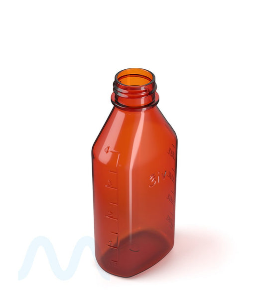 Child Resistant | Push Down & Turn Plastic Syrup Bottles w/ Oral Adapters | 4oz - Amber - 120 Count - 2