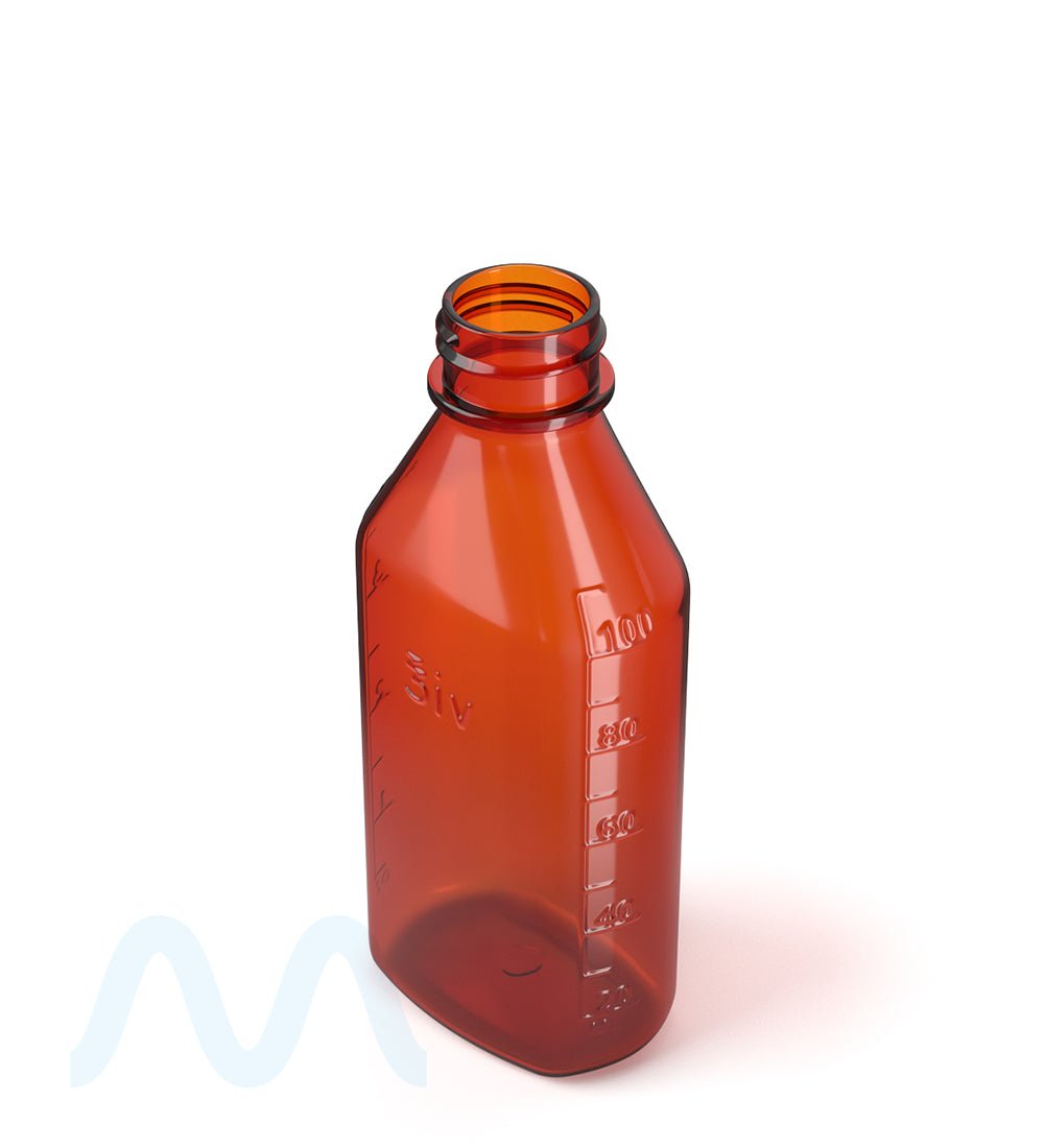 Child Resistant | Push Down & Turn Plastic Syrup Bottles w/ Oral Adapters | 4oz - Amber - 120 Count - 3