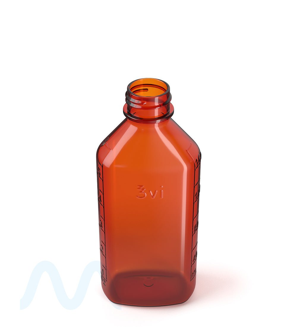 Child Resistant | Push Down & Turn Plastic Syrup Bottles | 6oz - Amber - 100 Count - 1