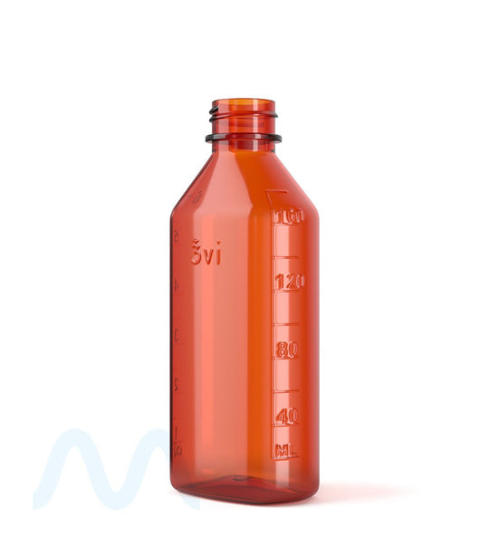 Child Resistant | Push Down & Turn Plastic Syrup Bottles | 6oz - Amber - 100 Count - 8