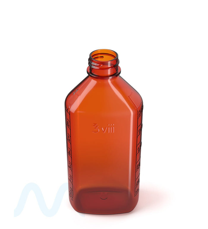 Child Resistant | Push Down & Turn Plastic Syrup Bottles w/ Oral Adapters | 8oz - Amber - 80 Count Image