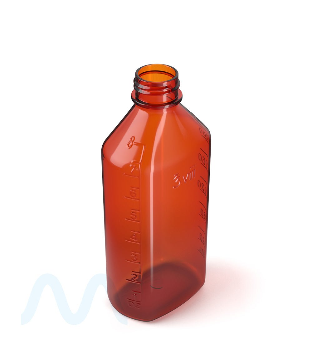 Child Resistant | Push Down & Turn Plastic Syrup Bottles w/ Oral Adapters | 8oz - Amber - 80 Count - 2