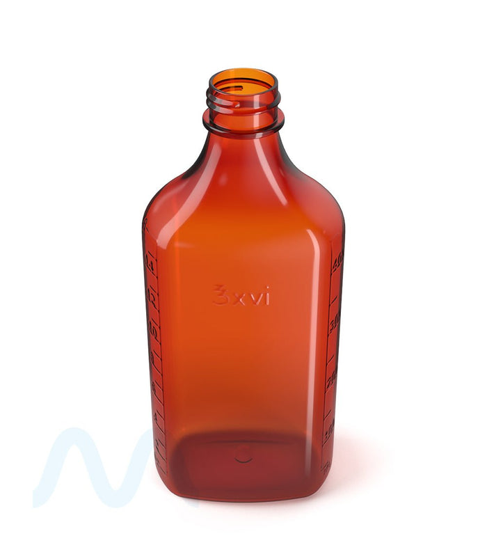 Child Resistant | Push Down & Turn Plastic Syrup Bottles w/ Oral Adapters | 16oz - Amber - 40 Count Image