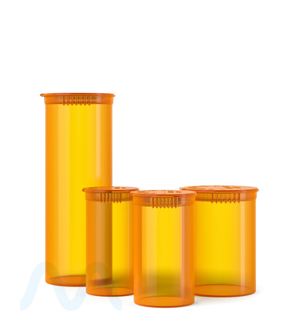 Child Resistant | Transparent Amber Pop Top Bottles | 13dr - 2g - 315 Count - 5