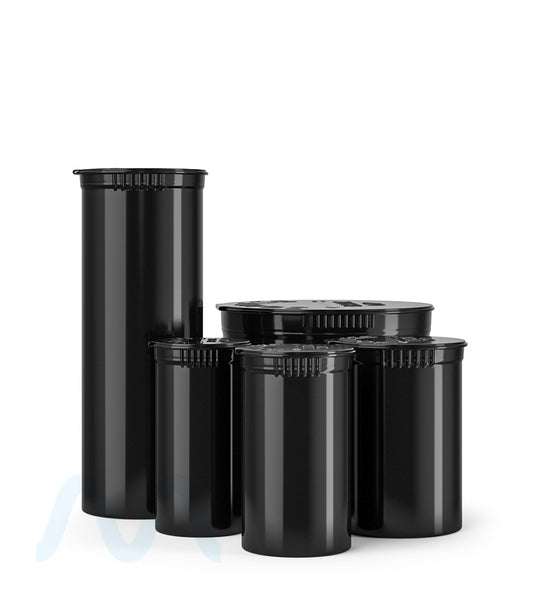 Child Resistant | Opaque Black Pop Top Bottles | 13dr - 2g - 315 Count - 5