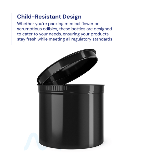 Child Resistant | Opaque Black Pop Top PCR Bottles | 90dr - 28g - 64 Count - 1