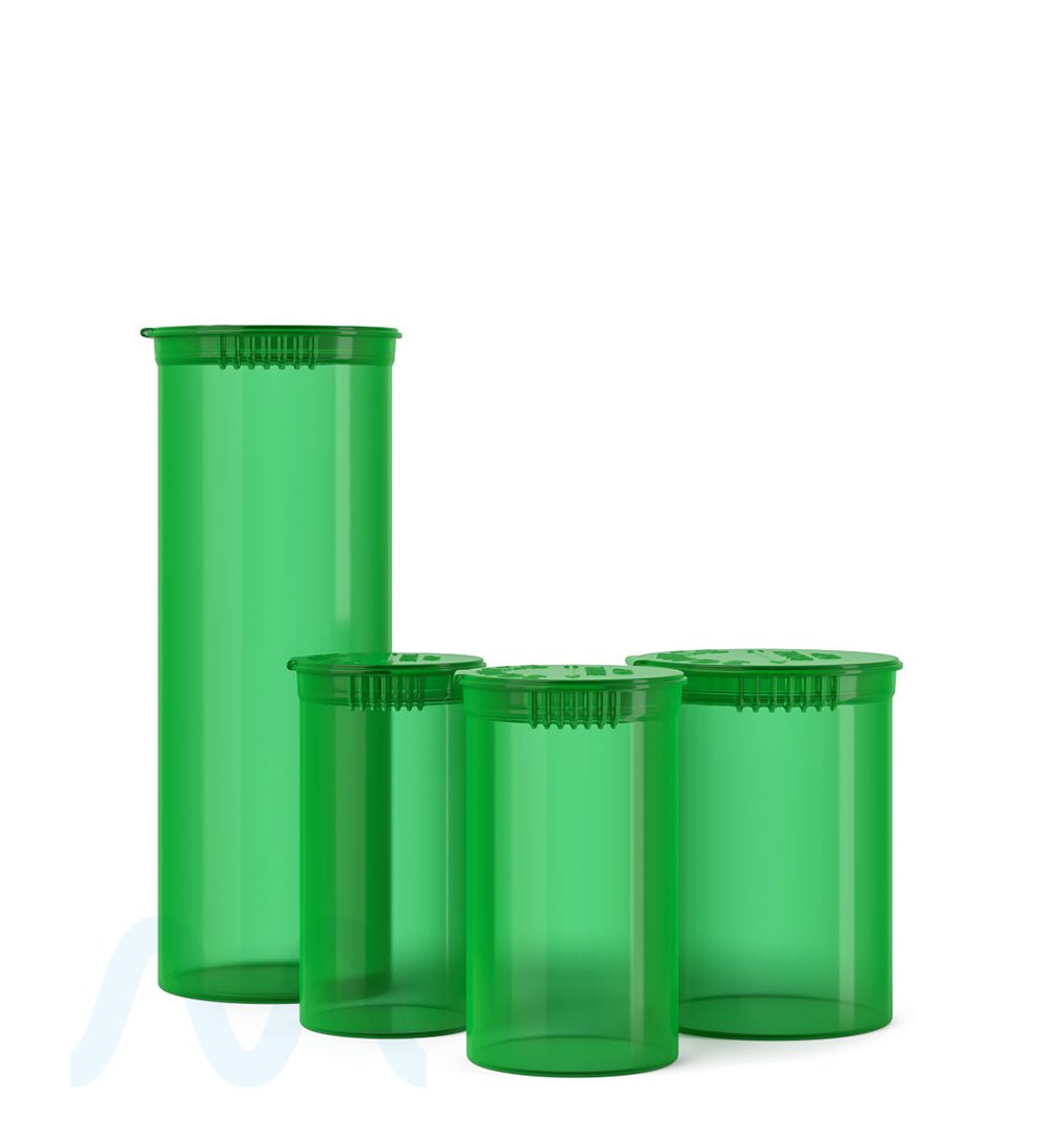 Child Resistant | Transparent Green Pop Top Bottles | 13dr - 2g - 315 Count - 5