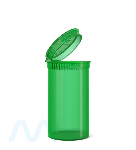 Child Resistant Transparent Green Pop Top PCR Bottles | 19dr - 3.5g | Sample - 1