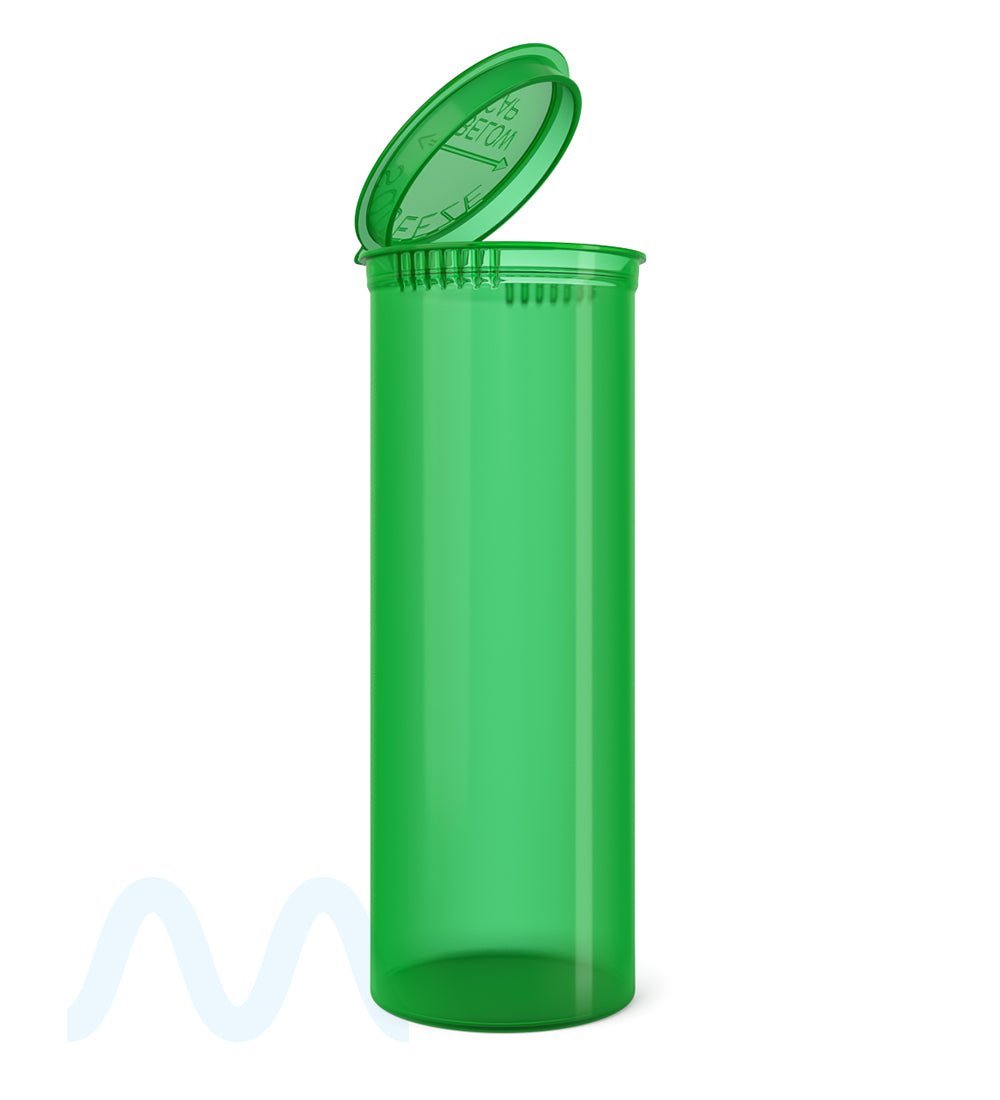 Child Resistant | Transparent Green Pop Top PCR Bottles | 60dr - 14g - 75 Count - 1