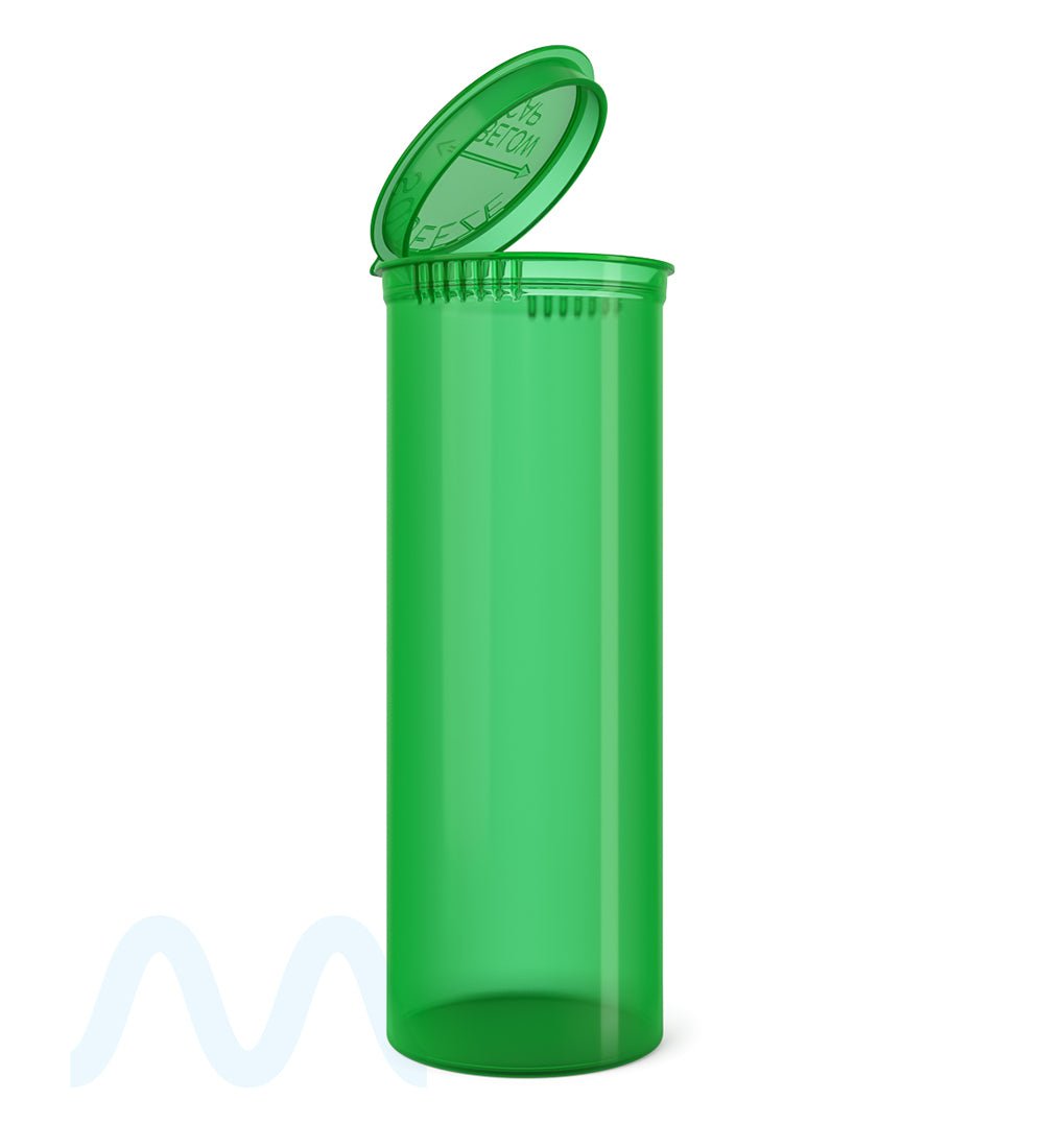 Child Resistant | Transparent Green Pop Top Bottles | 60dr - 14g - 75 Count - 1