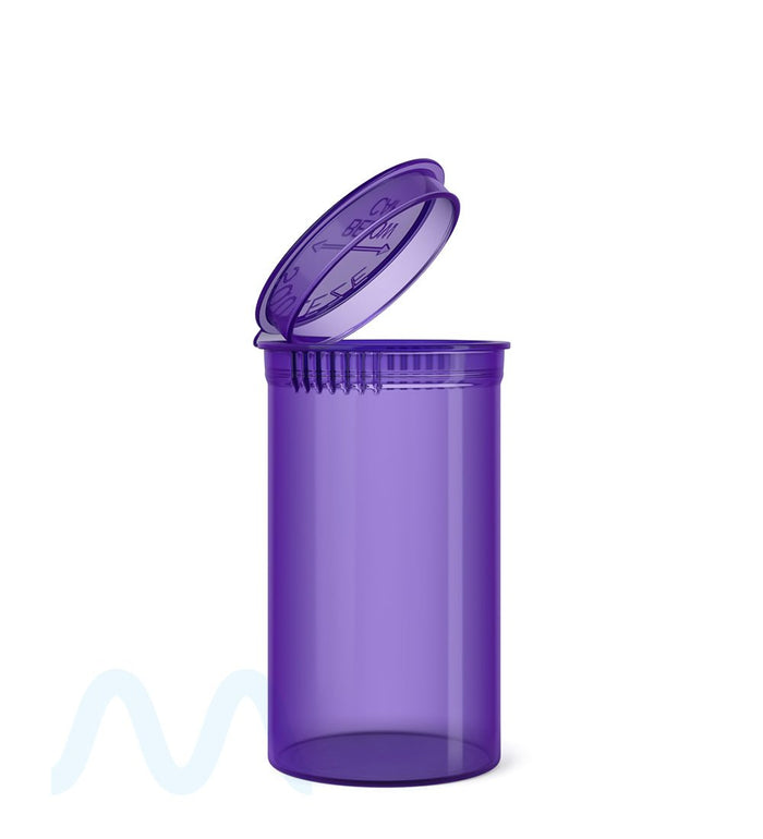 Child Resistant | Transparent Purple Pop Top Bottles | 19dr - 3.5g - 225 Count Image