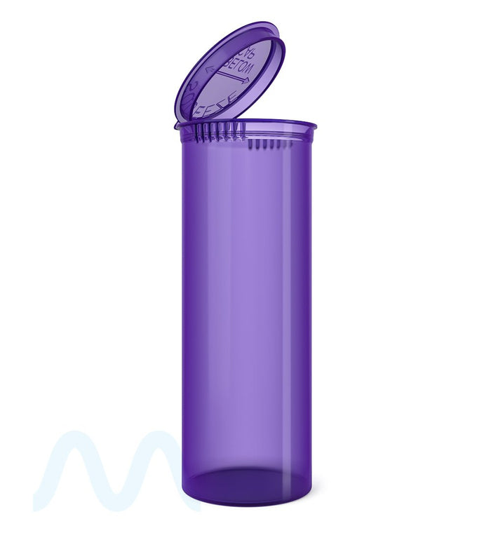 Child Resistant | Transparent Purple Pop Top Bottles | 60dr - 14g - 75 Count Image