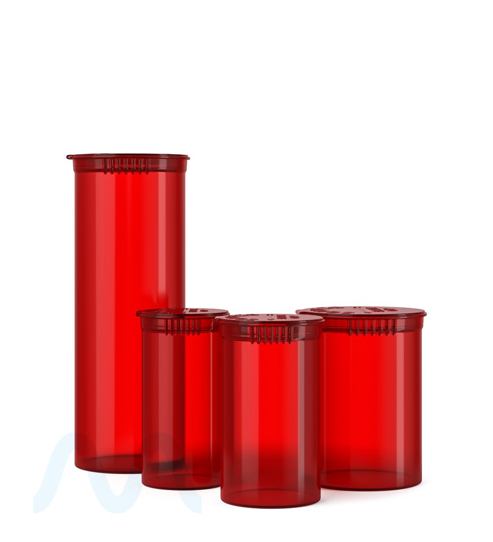 Child Resistant | Transparent Red Pop Top Bottles | 19dr - 3.5g - 225 Count - 5