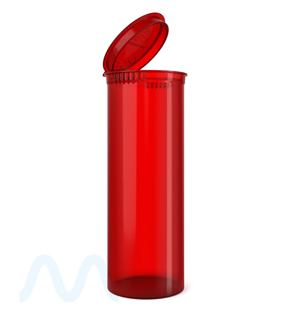 Child Resistant | Transparent Red Pop Top Bottles | 60dr - 14g - 75 Count - 1