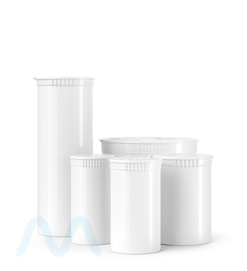 Child Resistant | Opaque White Pop Top PCR Bottles | 13dr - 2g - 315 Count - 5