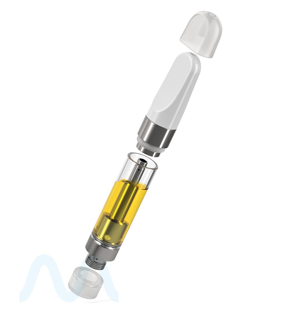 Ceramic Core Glass Vape Cartridge with Flat White Plastic Mouthpiece | 1mL - Press On - 1200 Count - 9