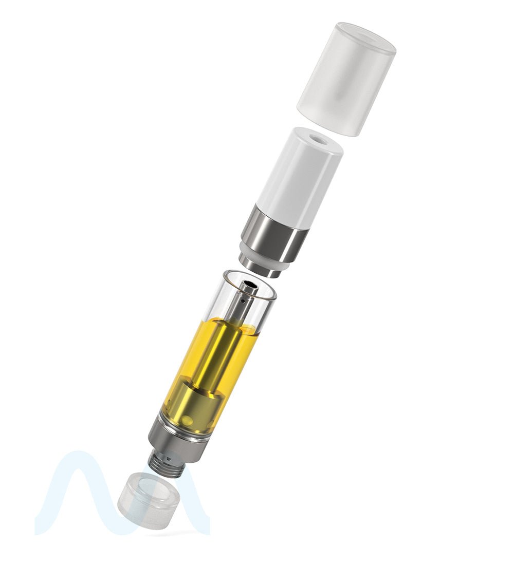 Ceramic Core Glass Vape Cartridge with Round White Plastic Mouthpiece | 1mL - Press On - 1600 Count - 9