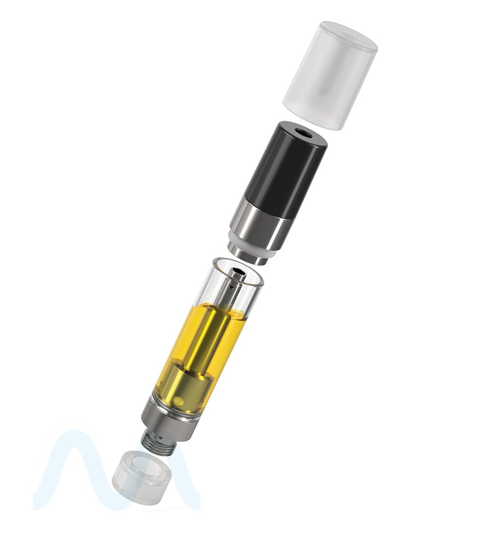 Ceramic Core Glass Vape Cartridge with Round Black Plastic Mouthpiece | 1mL - Press On - 1600 Count - 9