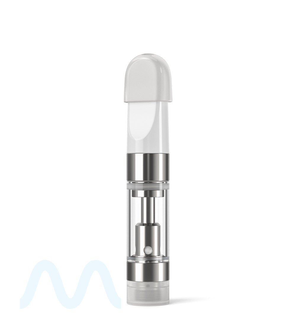 Ceramic Core Glass Vape Cartridge with Flat White Plastic Mouthpiece | 0.5mL - Press On - 1200 Count - 5