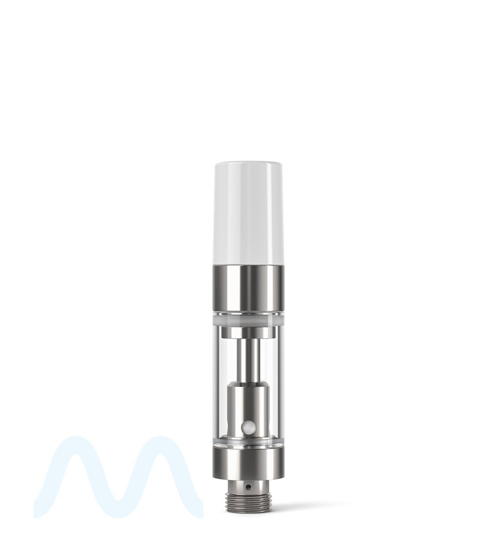 Ceramic Core Glass Vape Cartridge with Round White Plastic Mouthpiece | 0.5mL - Press On - 1600 Count - 1