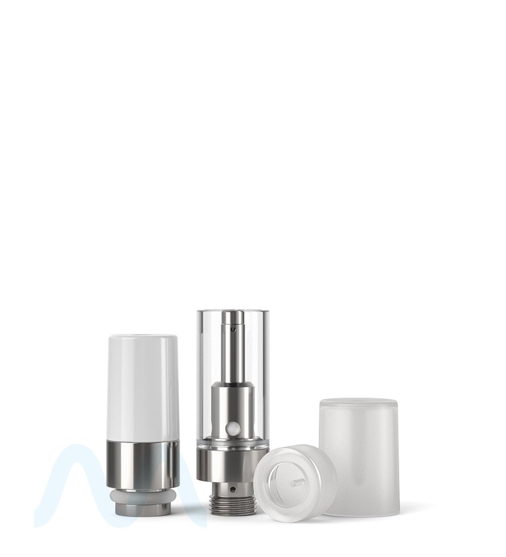 Ceramic Core Glass Vape Cartridge with Round White Plastic Mouthpiece | 0.5mL - Press On - 1600 Count - 6