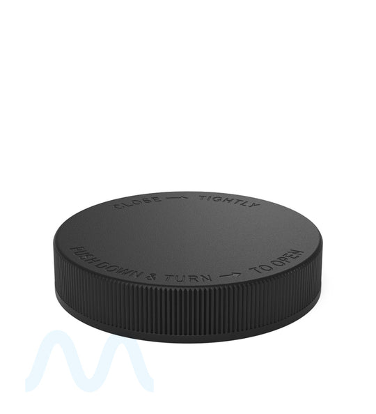 Child Resistant | Ribbed Push Down & Turn Plastic Caps | 89mm - Semi Gloss Black - 205 Count