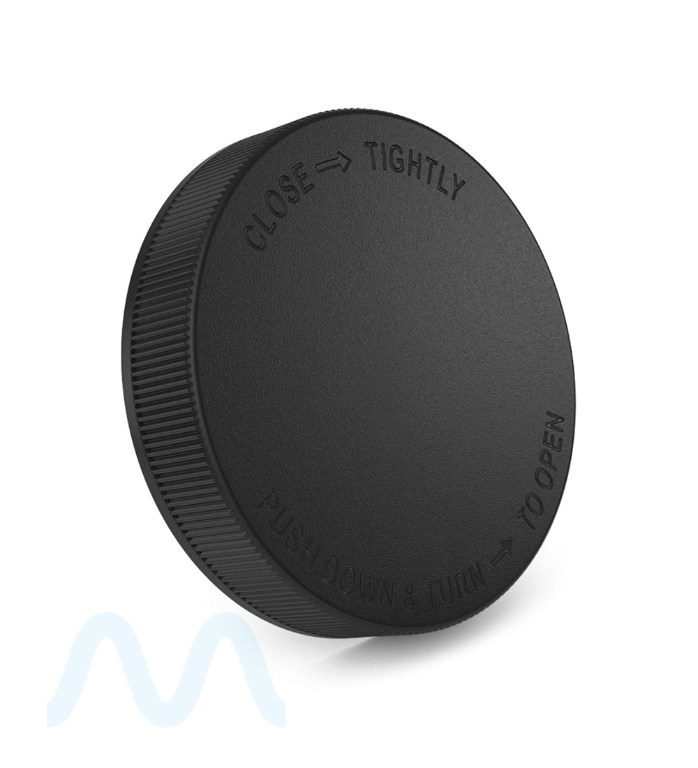 Turnt Cap Child Resistant | Ribbed Push Down & Turn Caps | 89mm - Black Plastic ...