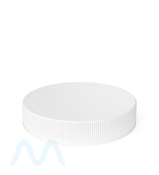 Child Resistant | Ribbed Push Down & Turn Plastic Caps w/ Foam Liner | 89mm - Semi Gloss White - 205 Count