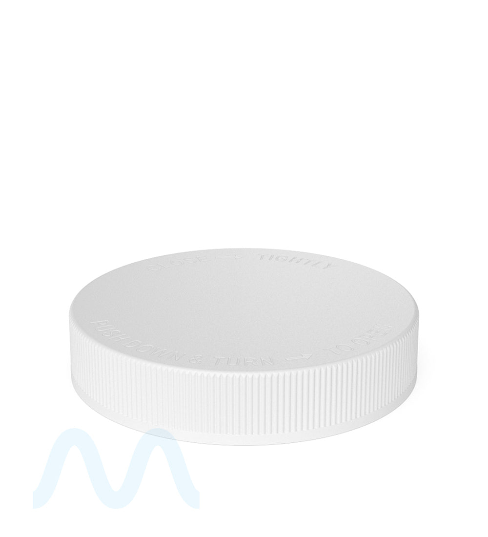 Child Resistant | Ribbed Push Down & Turn Plastic Caps | 89mm - Matte White - 205 Count