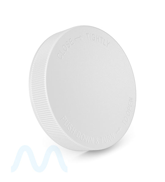 Child Resistant | Ribbed Push Down & Turn Plastic Caps | 89mm - Matte White - 205 Count