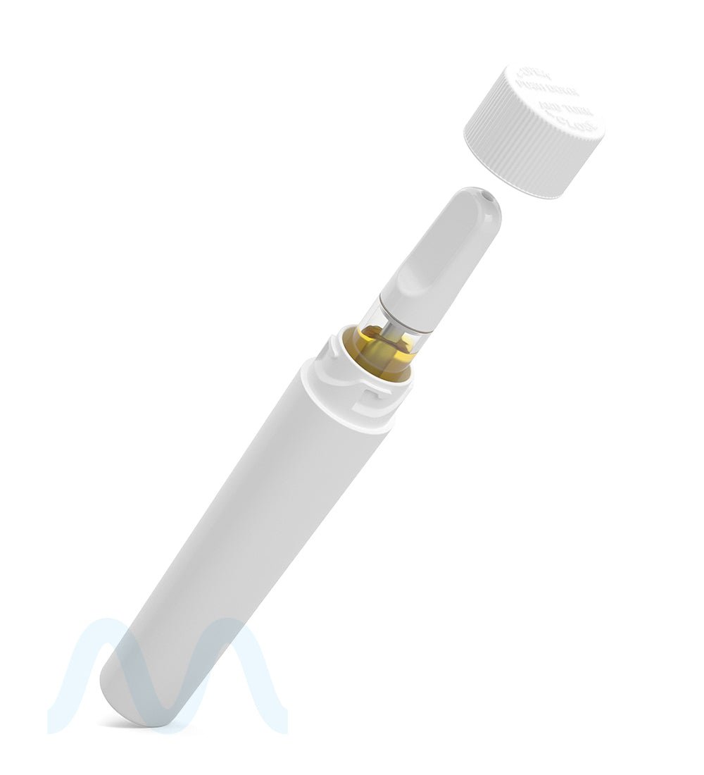 Child Resistant | Push Down & Turn Vape Cartridge Tube | 72mm - White Plastic - 1650 Count - 7