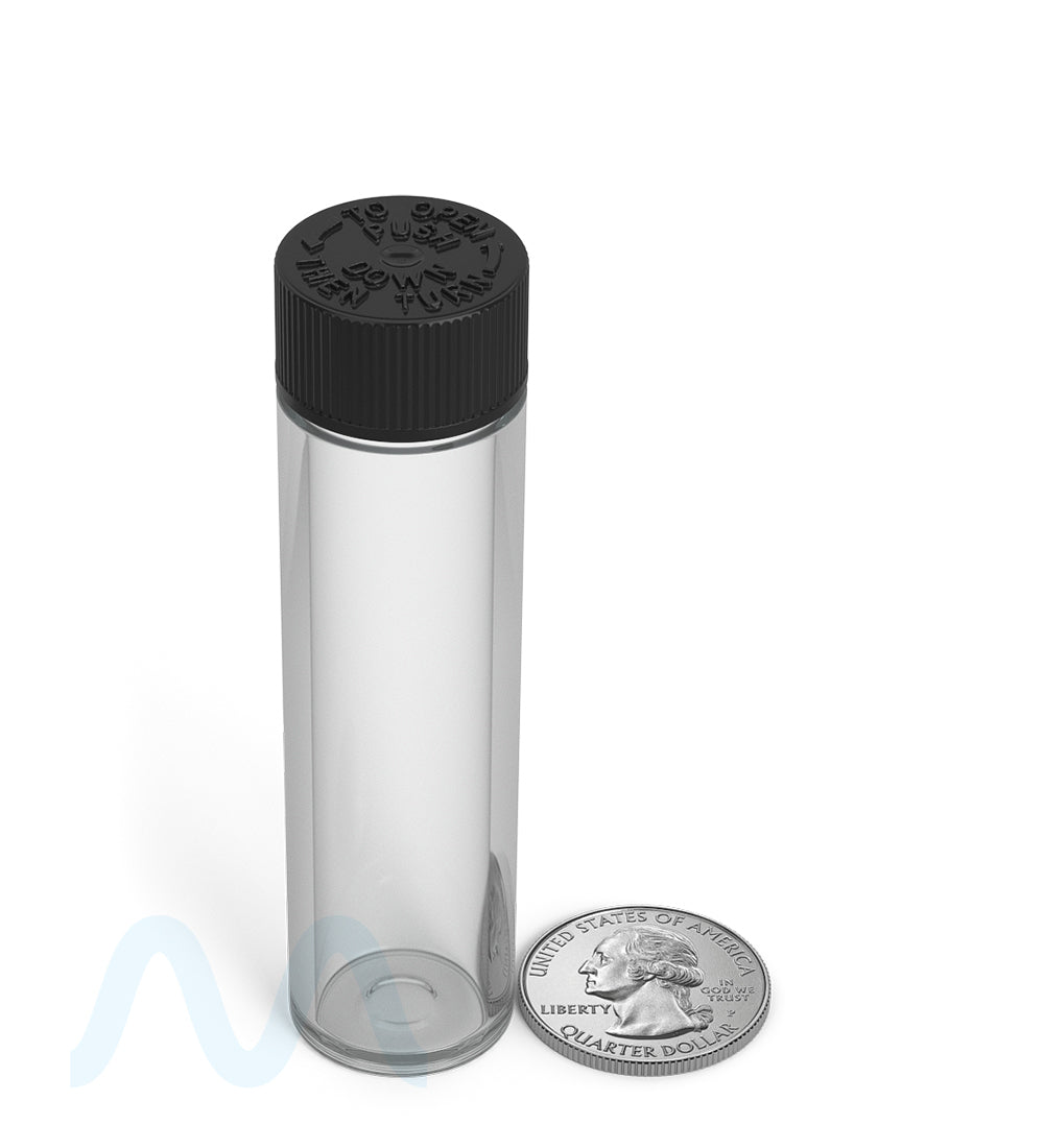 Child Resistant | Push Down & Turn Vape Cartridge Tube w/ Black Cap | 84mm - Clear - 500 Count - 10