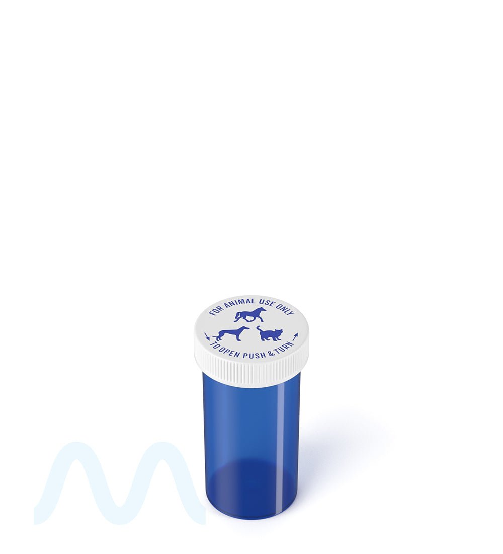 Child Resistant | Transparent Blue Veterinary Push Down & Turn Cap Vial | 13dr - 310 Count - 1