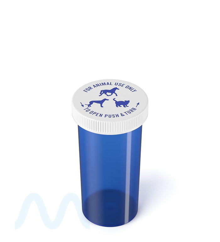 Child Resistant | Transparent Blue Veterinary Push Down & Turn Cap Vial | 40dr - 180 Count Image