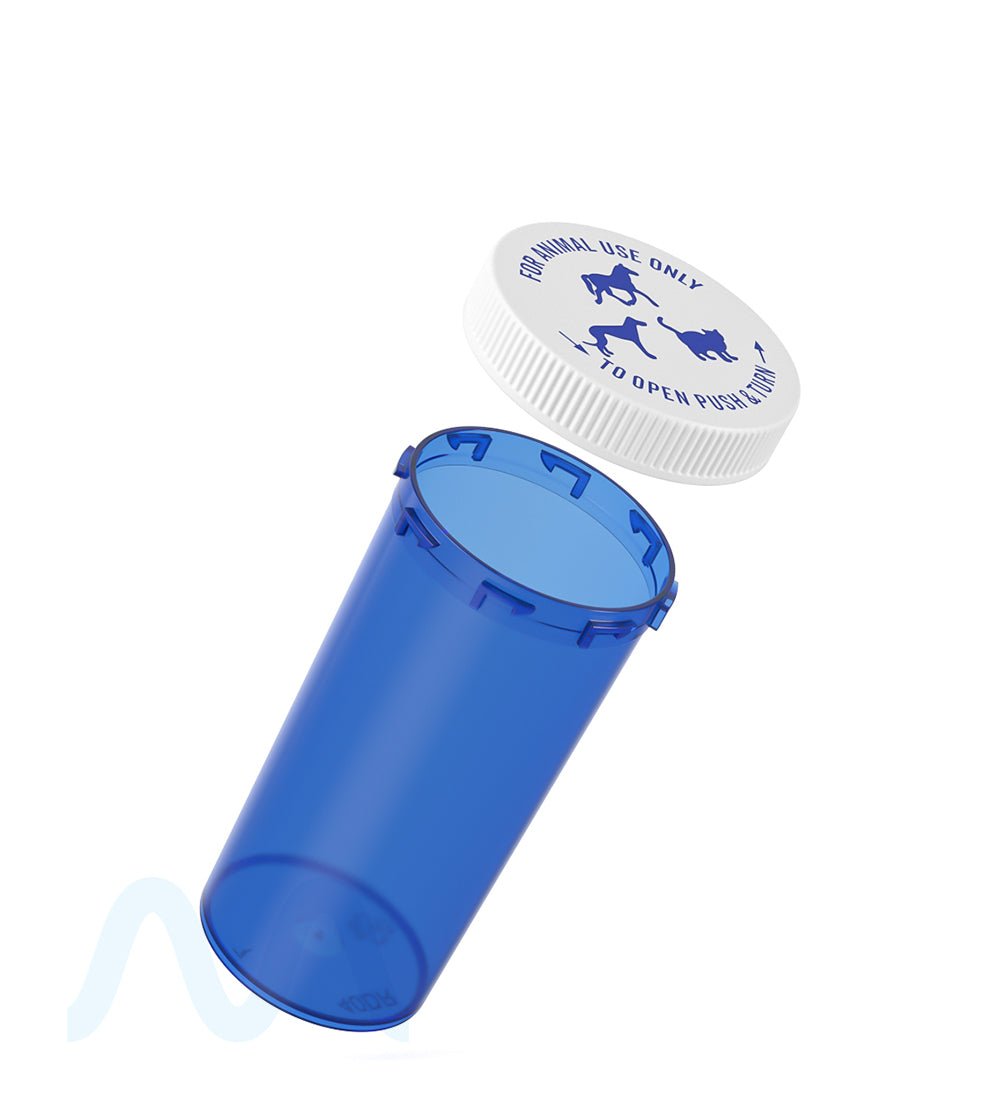 Child Resistant | Transparent Blue Veterinary Push Down & Turn Cap Vial | 40dr - 180 Count - 9