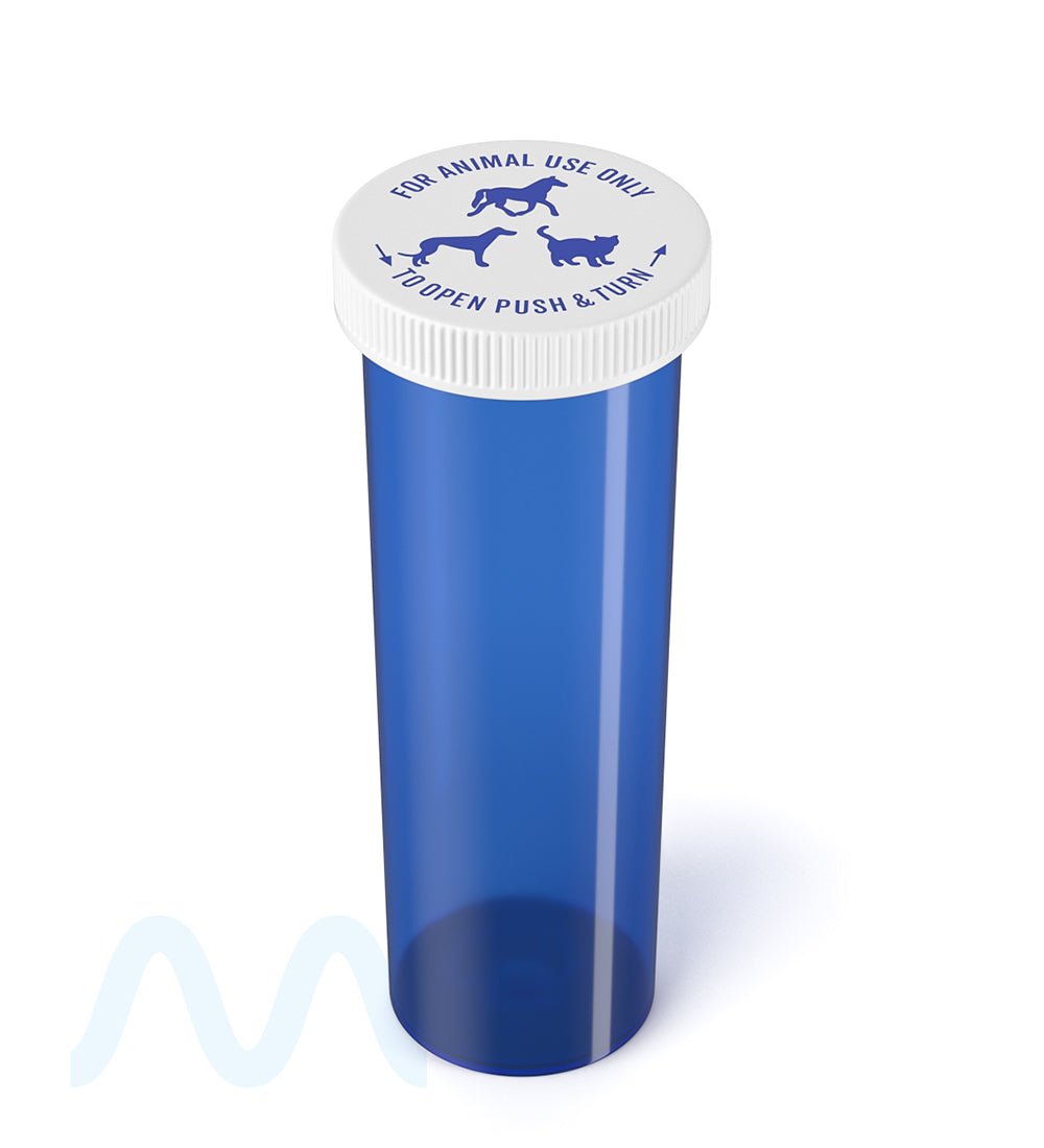 Child Resistant | Transparent Blue Veterinary Push Down & Turn Cap Vial | 60dr - 110 Count - 1