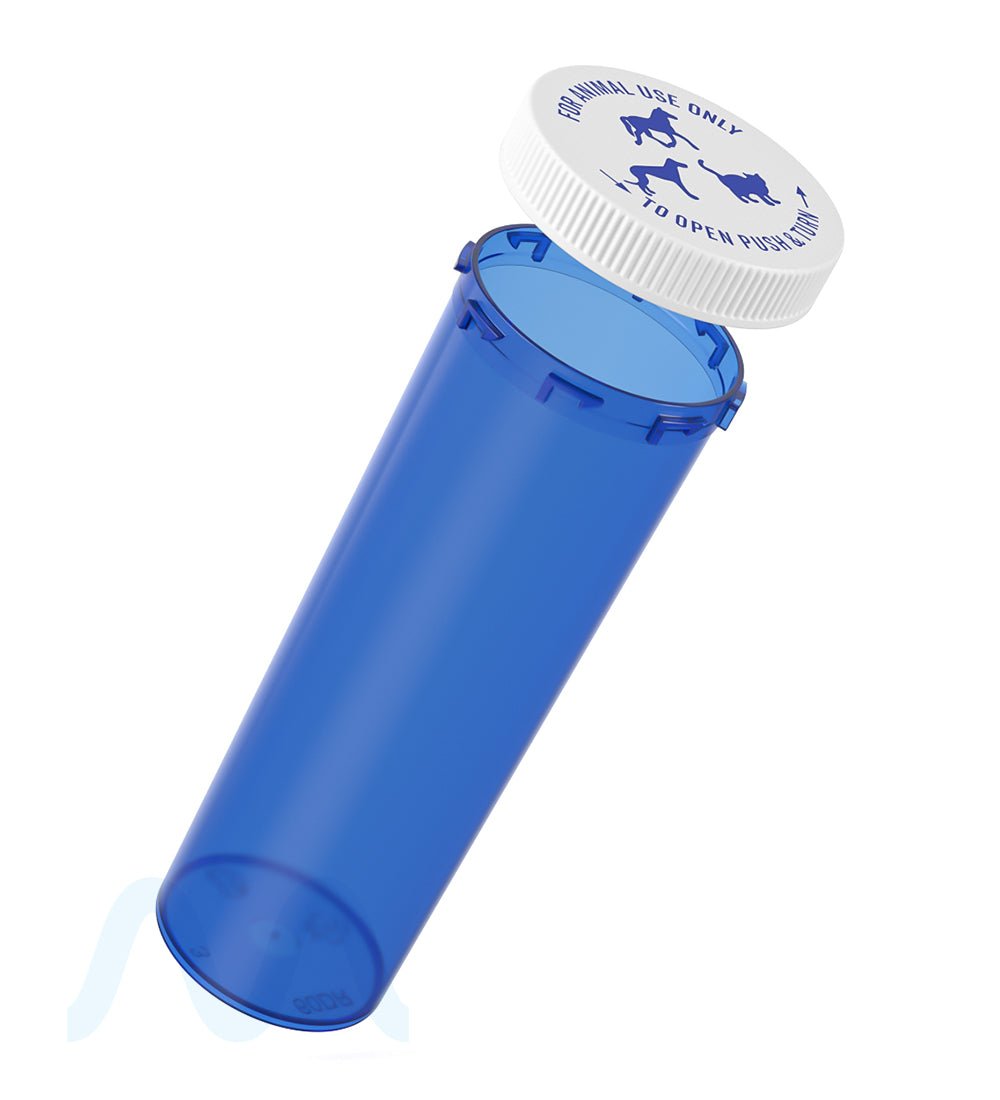 Child Resistant | Transparent Blue Veterinary Push Down & Turn Cap Vial | 60dr - 110 Count - 9