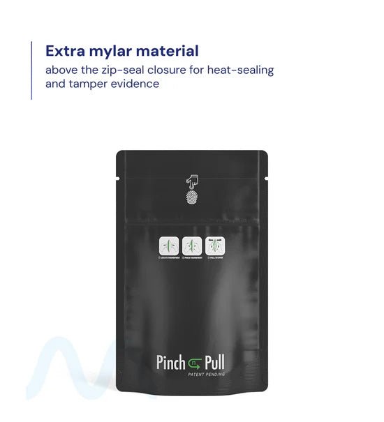 Child Resistant & Tamper Evident | Pinch N Pull Matte Black PCR Mylar Bags | 3.6in x 5.8in - 3.5g - 250 Count - 1